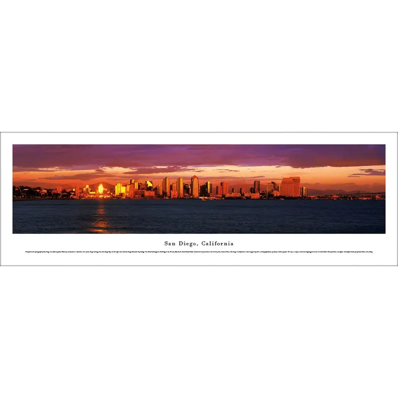 San Diego, California Skyline at Dusk Panoramic Poster Print - Blakeway Worldwide