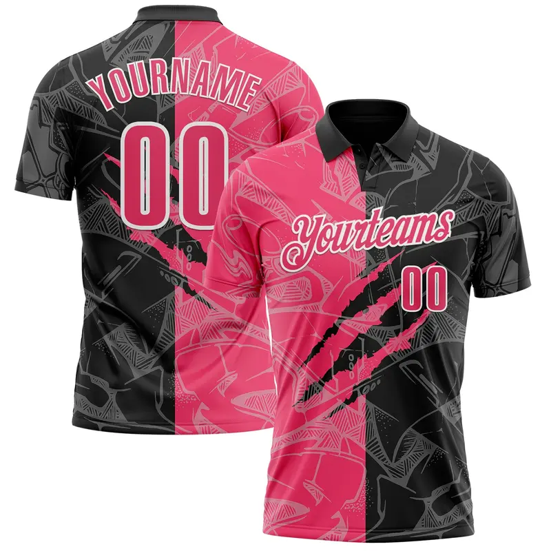 Custom Graffiti Pattern Neon Pink Black-White 3D Scratch Performance Polo Shirt