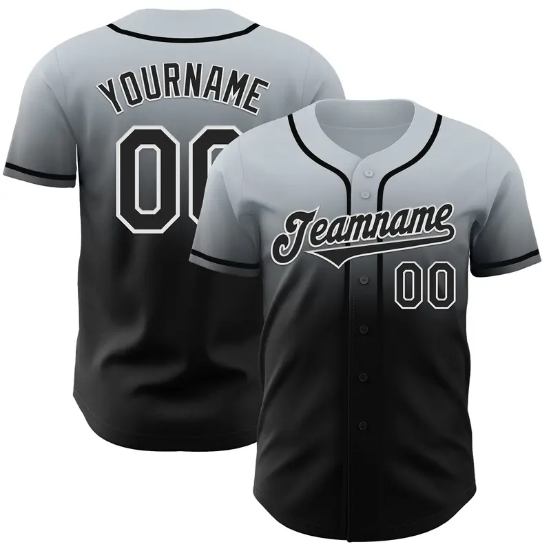 Custom Silver Black-White Authentic Fade Fashion Baseball Jersey