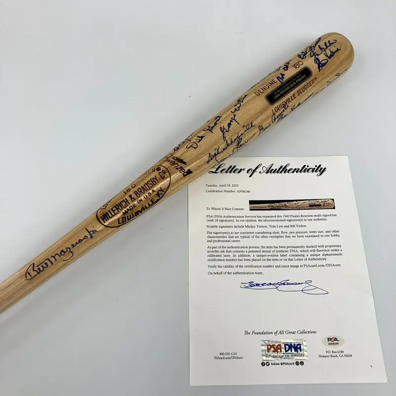 1960 Pittsburgh Pirates World Series Champs Team Signed Baseball Bat PSA DNA