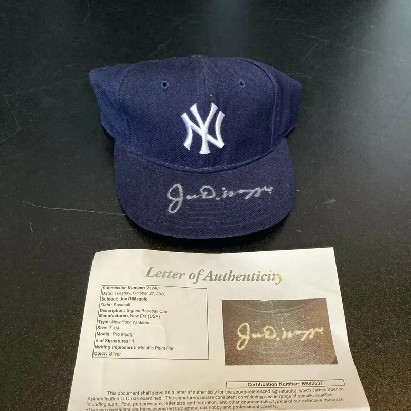 Joe Dimaggio Signed New York Yankees Vintage Game Model Baseball Hat JSA COA