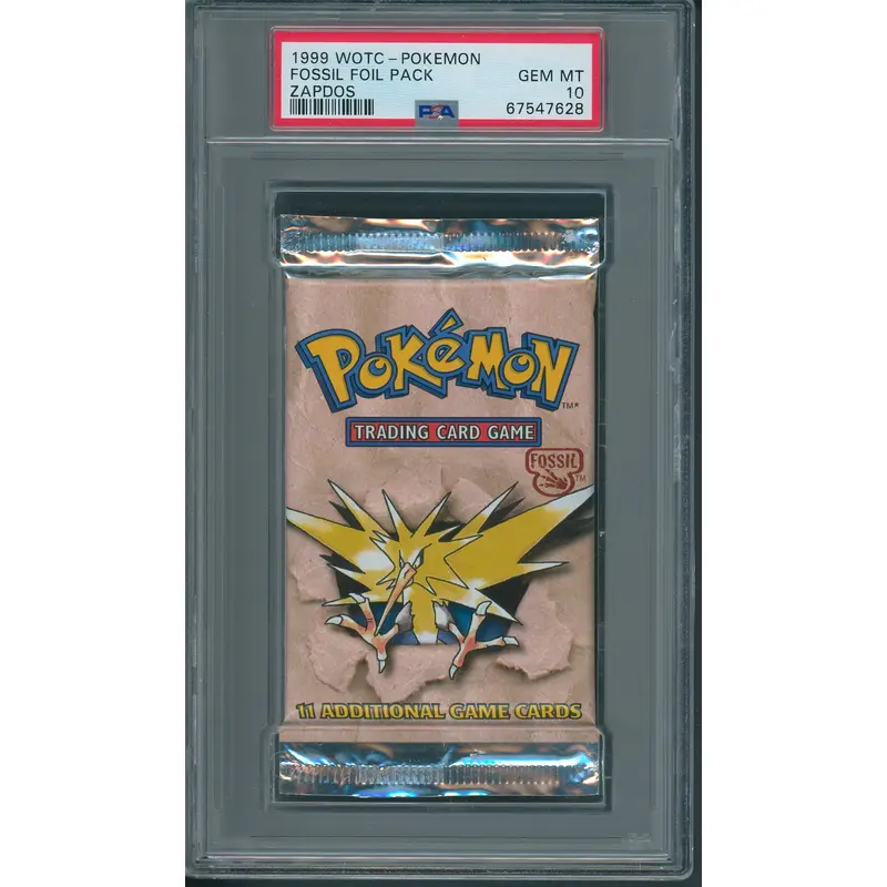 1999 WOTC Pokemon Fossil Unopened Foil Pack Zapdos PSA 10 *7628