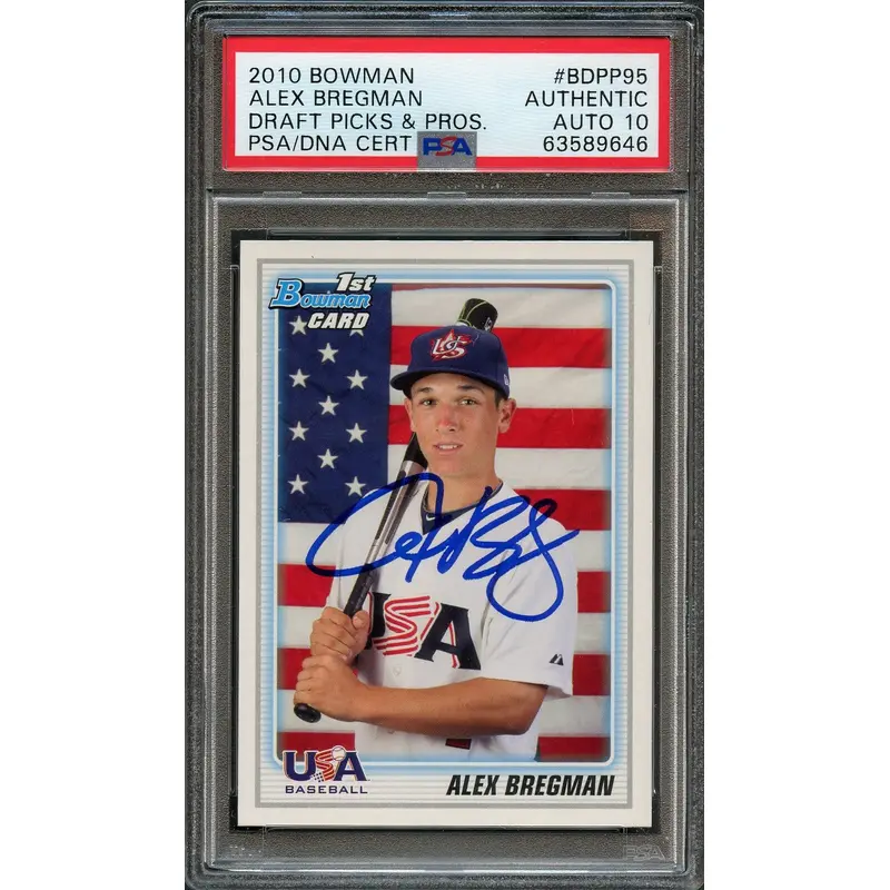 2010 Topps 1st Bowman Card #95 Alex Bregman Signed Card PSA Slabbed Auto 10 USA