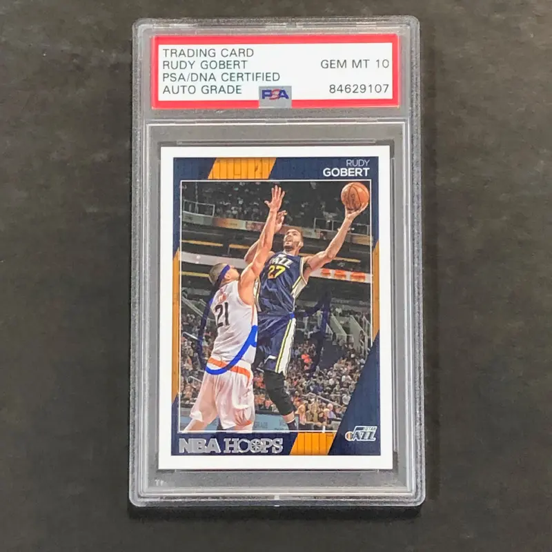 2016-17 NBA Hoops #56 Rudy Gobert Signed Card AUTO 10 PSA Slabbed Jazz