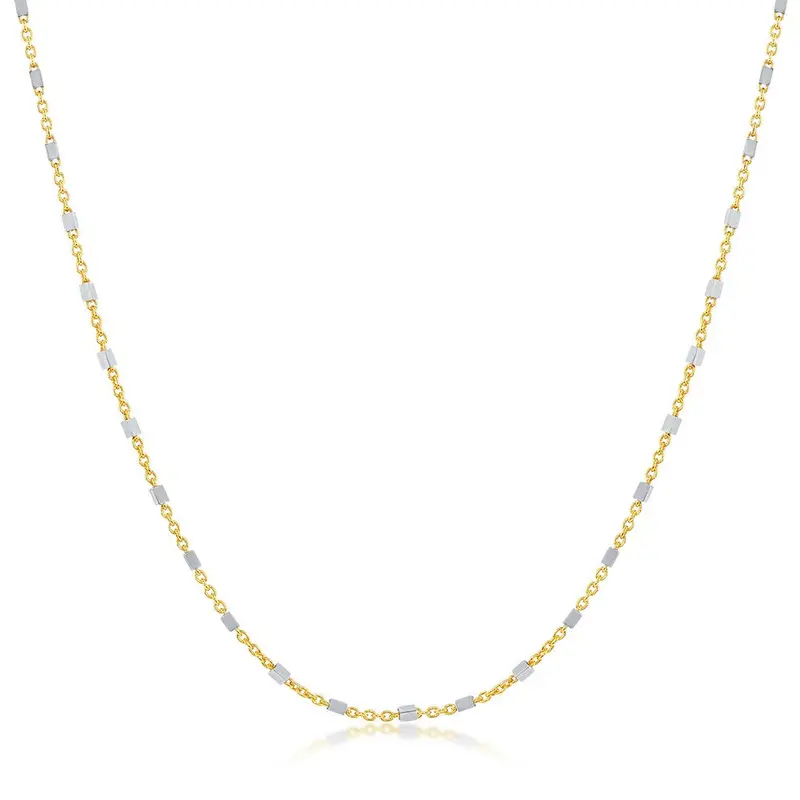 Sterling Silver Square Beads Gold Plated Chain - Two-Tone