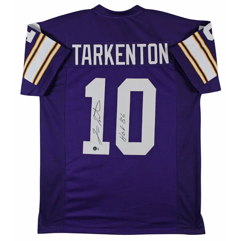 Fran Tarkenton "HOF 86" Signed Purple Pro Style Jersey BAS Witnessed #1W205280