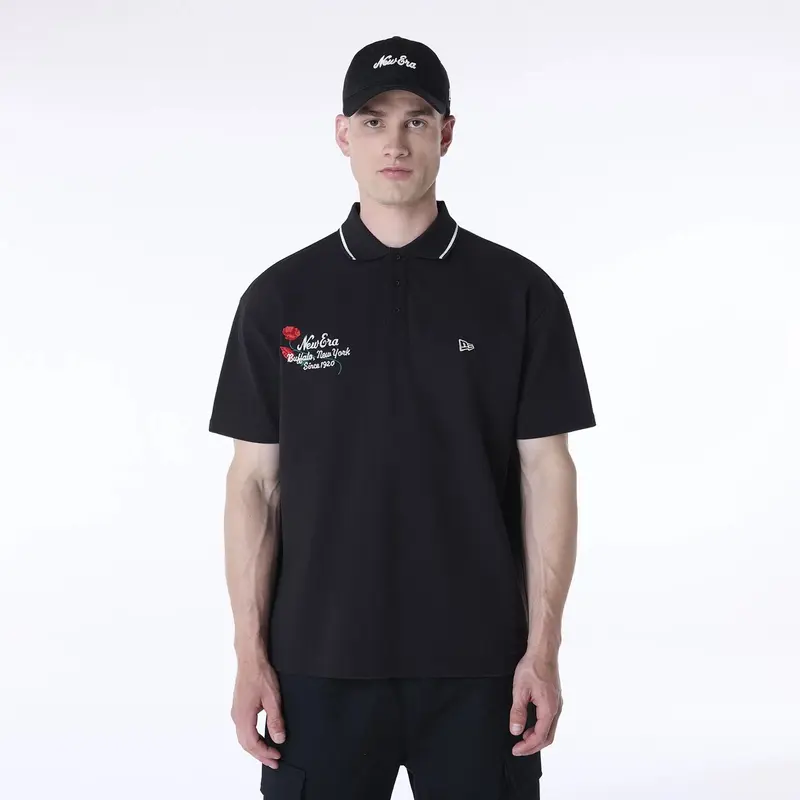 New Era Floral Polo Black T-Shirt