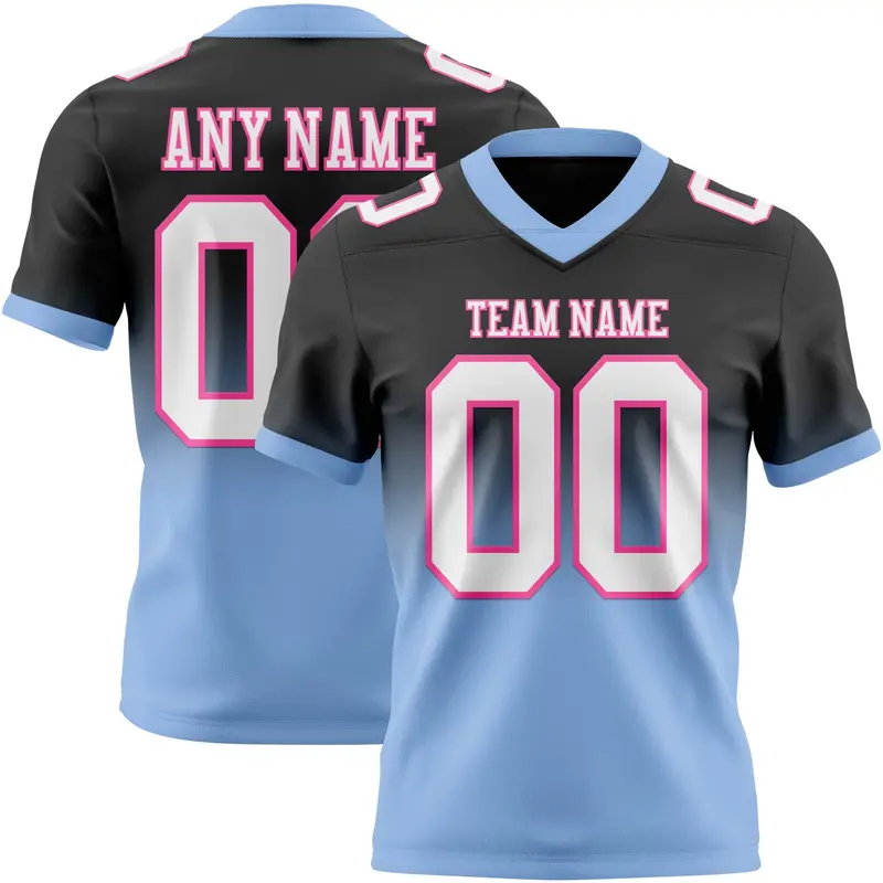 Custom Black White Light Blue-Pink Mesh Authentic Fade Fashion Football Jersey