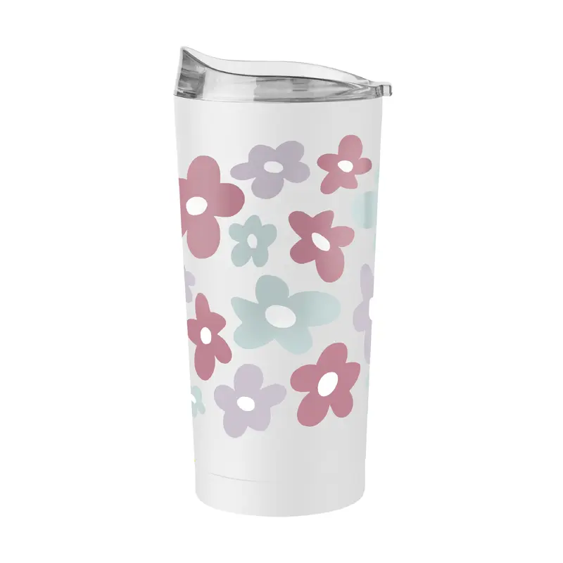 Spring 20oz Repeating Colorful Flowers White Powder Coat Tumbler