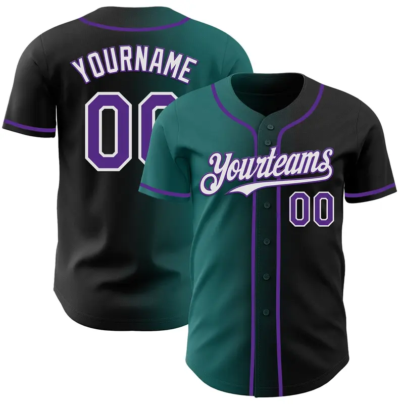 Custom Black Purple Teal-White Authentic Gradient Fashion Baseball Jersey