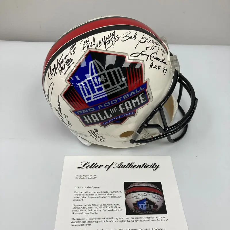 Johnny Unitas Bart Starr Jim Brown Hall Of Fame Multi Signed FS Helmet PSA