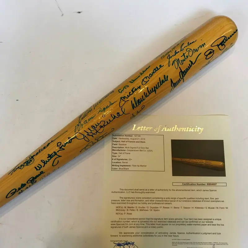 Stunning Mickey Mantle Sandy Koufax Hall Of Fame Multi Signed Bat With JSA COA