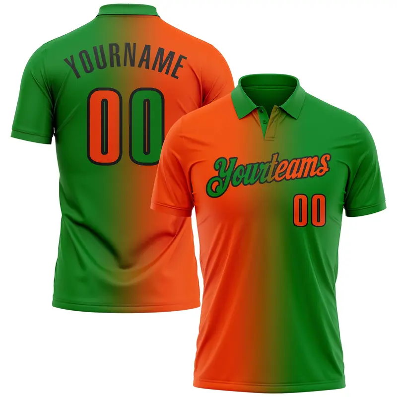 Custom Grass Green Orange-Black 3D Gradient Fashion Performance Polo Shirt