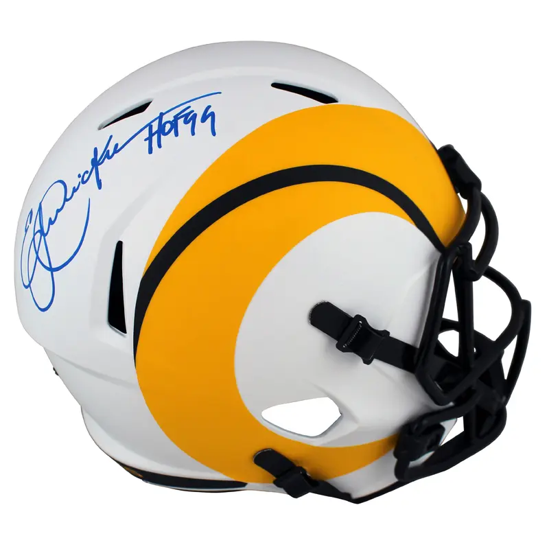 Rams Eric Dickerson "HOF 99" Signed Lunar Full Size Speed Rep Helmet BAS Witness