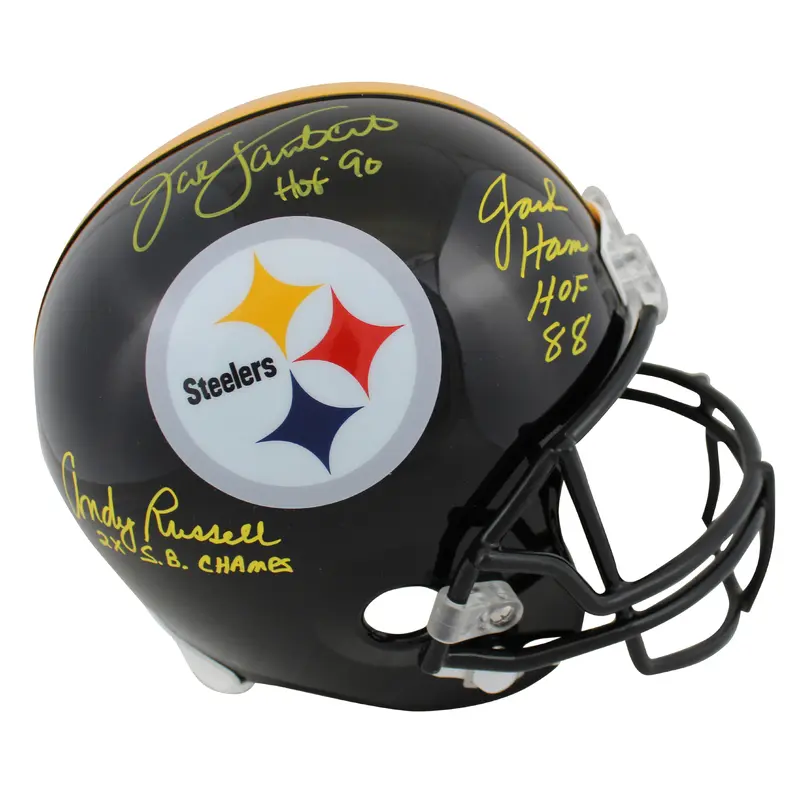 Steelers LB's (3) Lambert, Ham & Russell Signed Full Size Rep Helmet BAS Wit