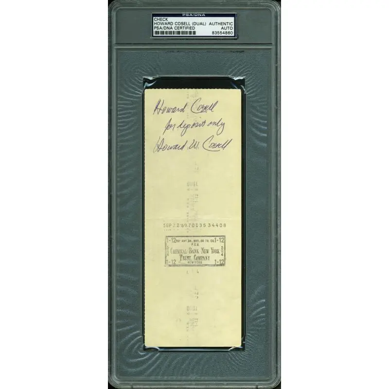 Howard Cosell Authentic Double Signed 3X8.25 Sept 19, 1969 Check PSA/DNA Slabbed