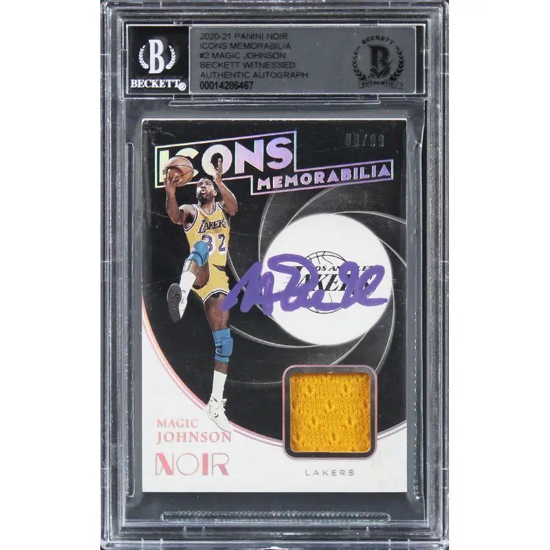 Magic Johnson Signed 2020 Panini Noir Icons #1 #8/99 Card Auto 10! BAS Slabbed
