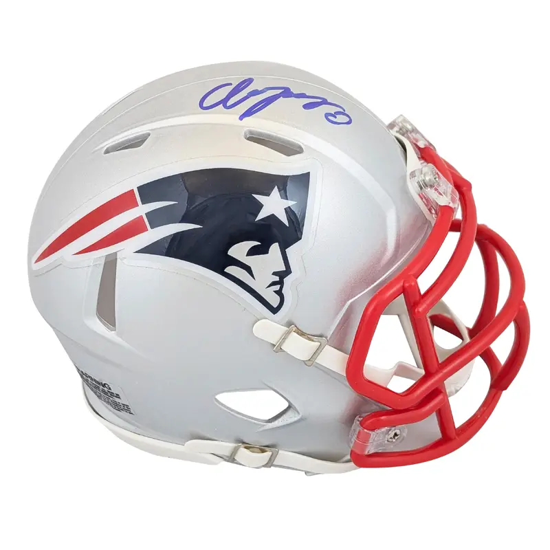 Patriots Christian Gonzalez Signed Speed Mini Helmet W/ Blue Sig BAS Witnessed