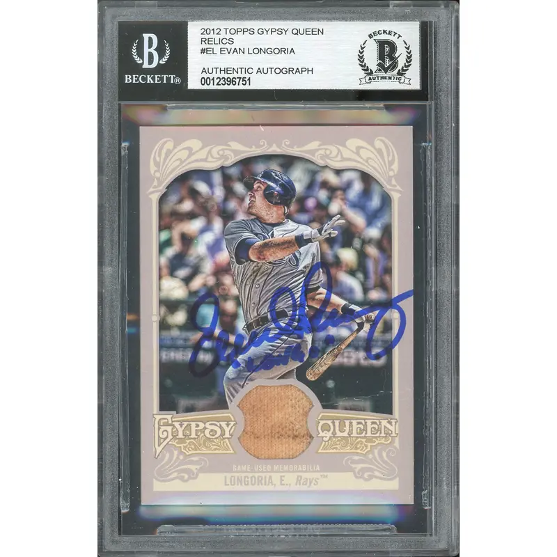 Rays Evan Longoria Signed 2012 Topps Gypsy Queen Relics #EL Card BAS Slabbed