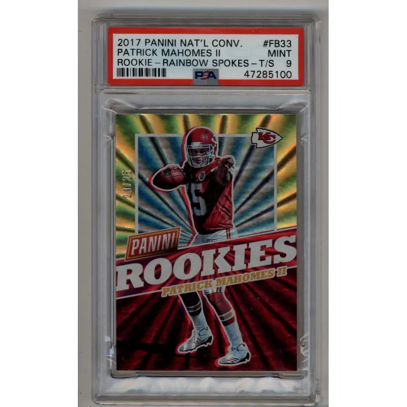 Patrick Mahomes 2017 National Convention Rainbow Spokes 20/25 PSA 9 Mint