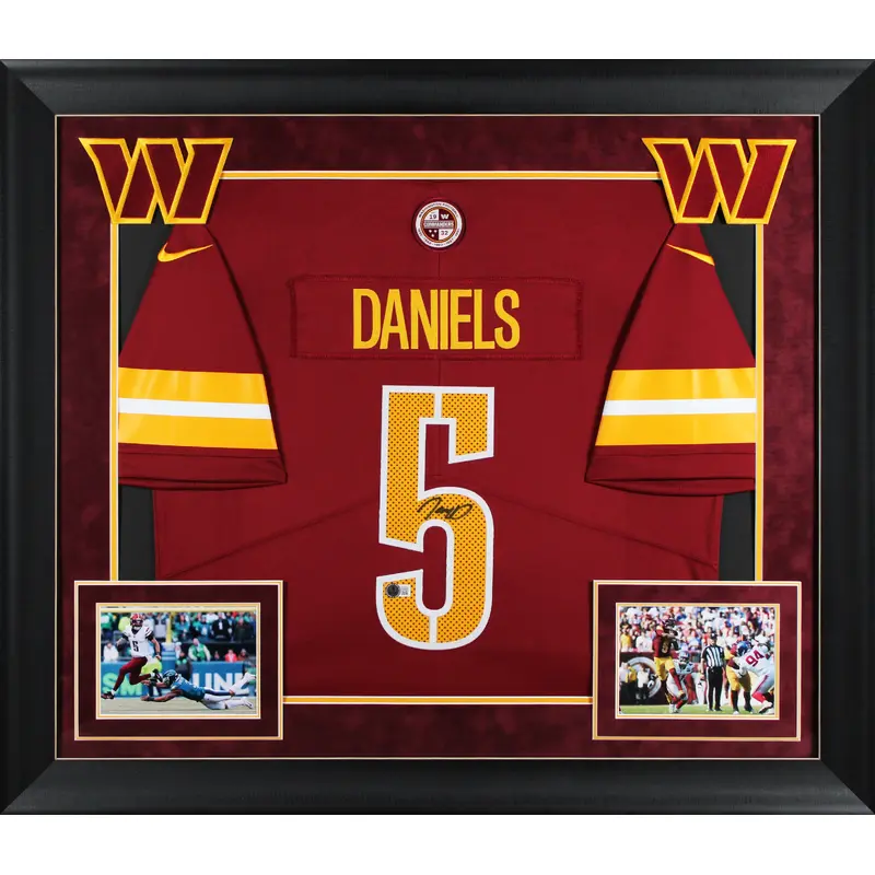 Commanders Jayden Daniels Signed Maroon Nike Framed Jersey BAS #BQ32964