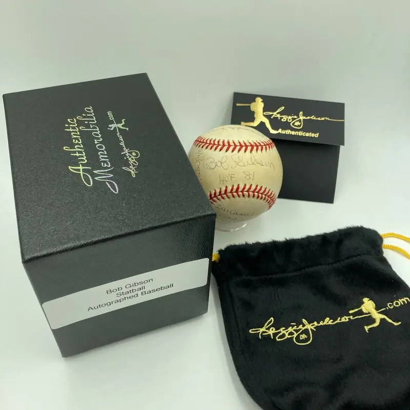 Bob Gibson Signed Heavily Inscribed Career STAT Baseball Reggie Jackson COA