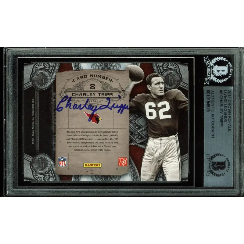 Charley Trippi Signed Card 2011 Crown Royale Living Legends #8 BAS Slabbed
