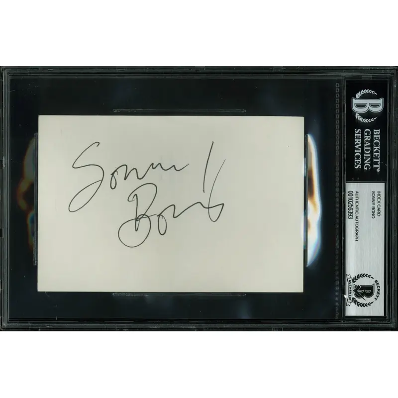 Sonny Bono Authentic Signed 4x6 Index Card Autographed BAS Slabbed