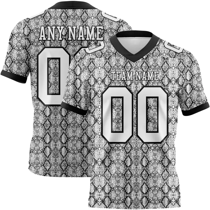 Custom White Black 3D Pattern Snakeskin Print Mesh Authentic Football Jersey