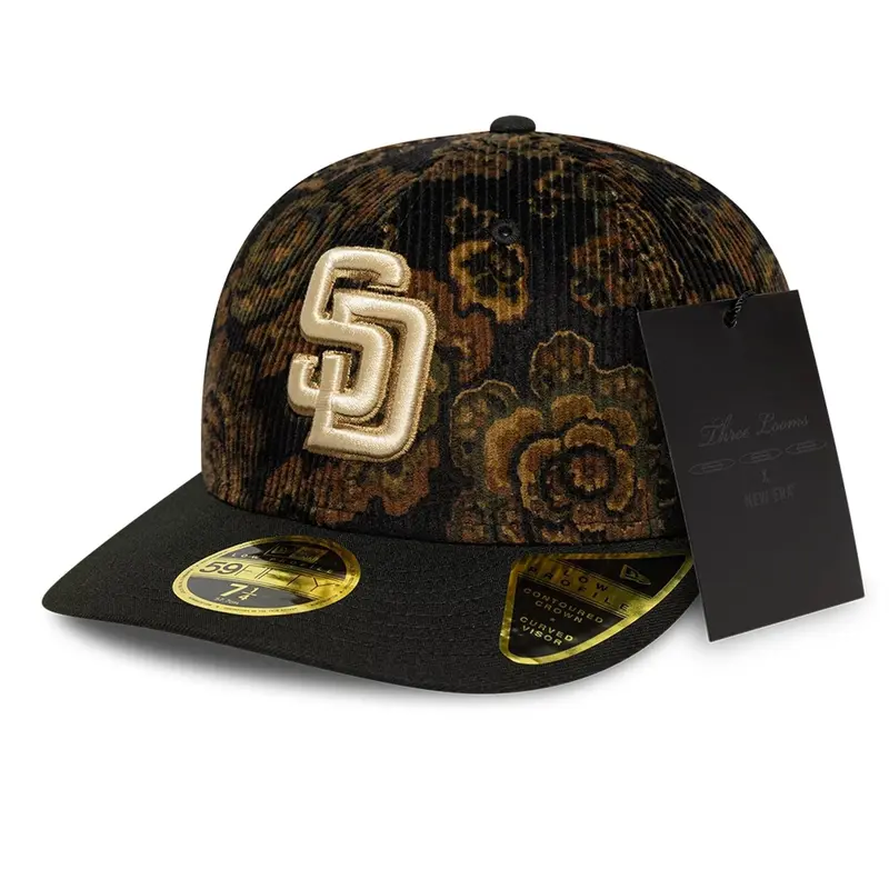 San Diego Padres Three Looms x MLB Floral Cord Black Low Profile 59FIFTY Fitted Cap