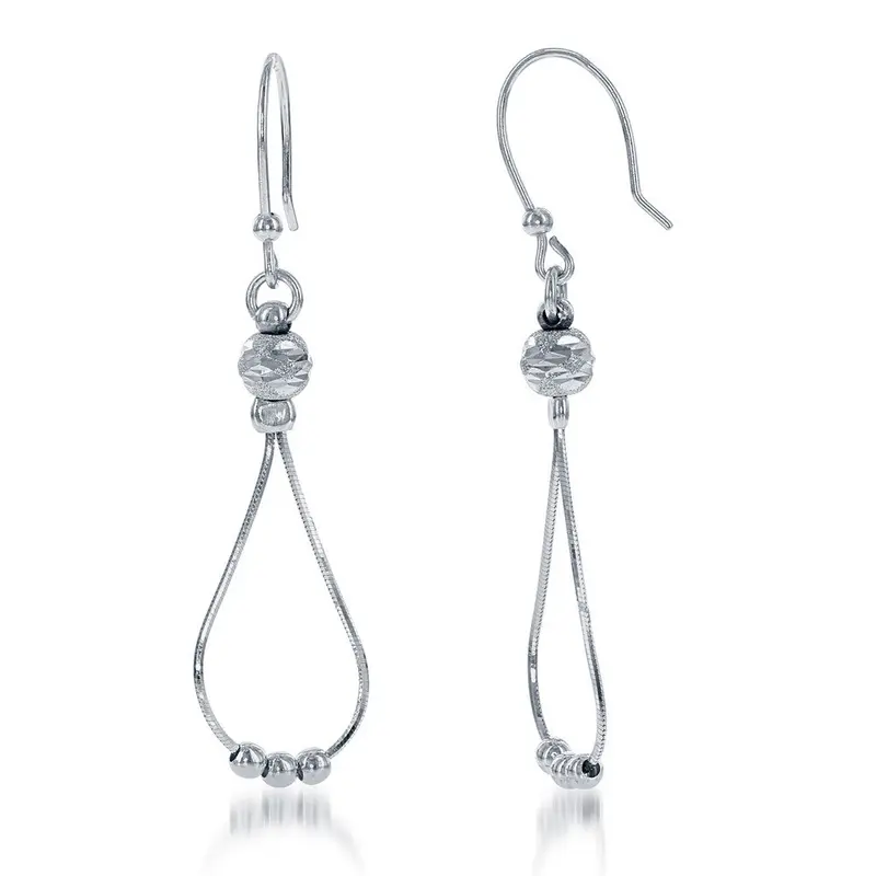 Sterling Silver Diamond Cut Bead with Square Snake Loop and Shiny Bead Earrings