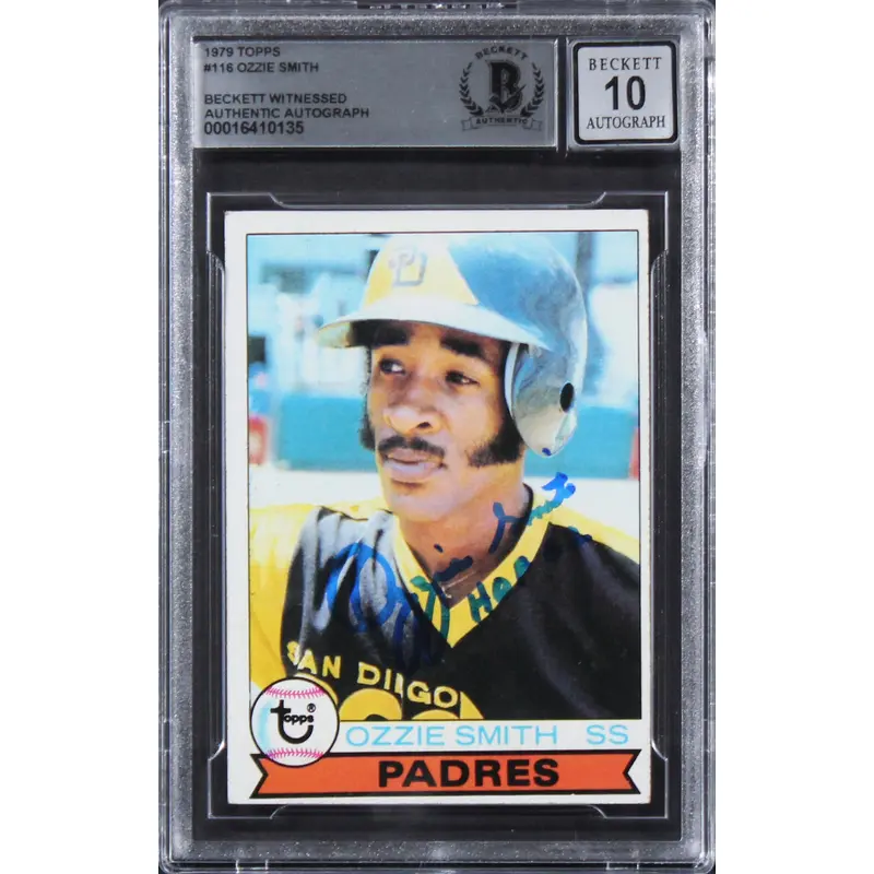 Padres Ozzie Smith HOF 02 Signed 1979 Topps #116 Rookie Card Auto 10! BAS Slab 1