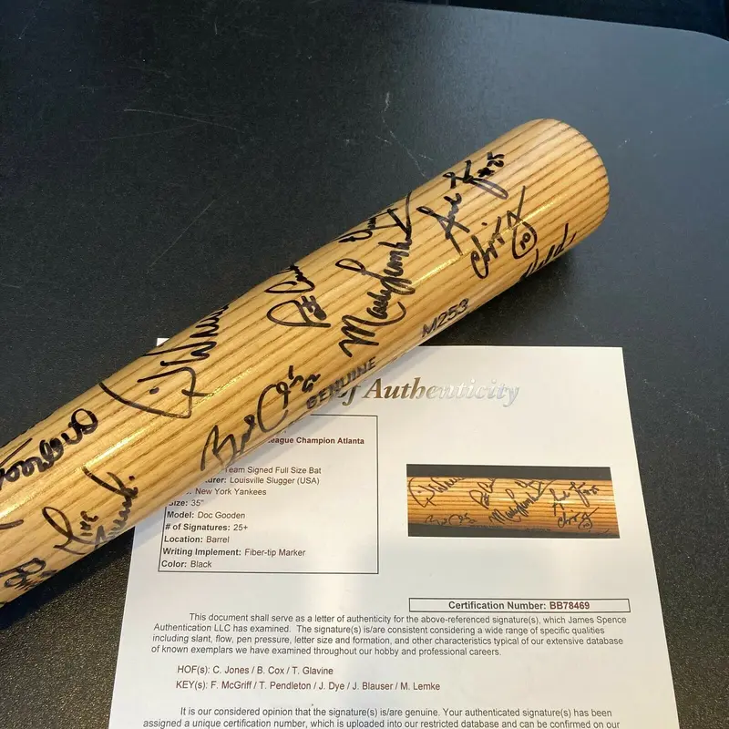 1996 Atlanta Braves Team Signed Baseball Bat Chipper Jones Tom Glavine JSA COA