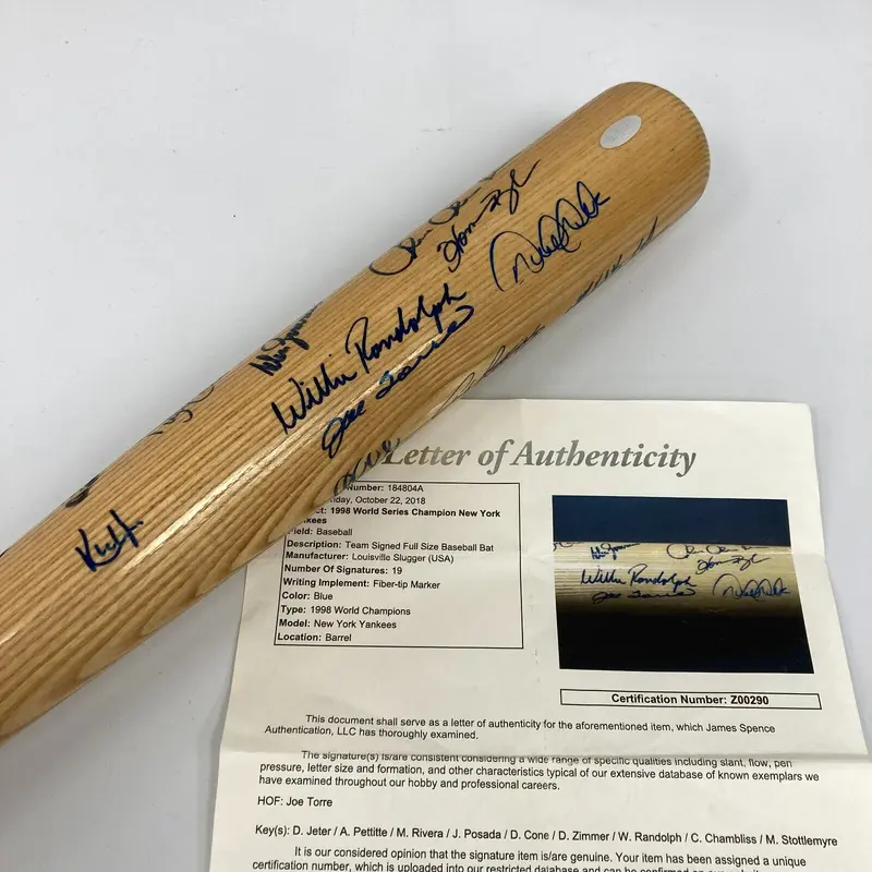 1998 NY Yankees WS Champs Team Signed Bat Derek Jeter Mariano Rivera JSA COA