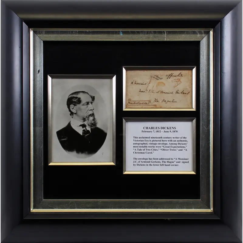 Charles Dickens Authentic Signed & Framed 3.25x5.25 Envelope BAS #AB14358