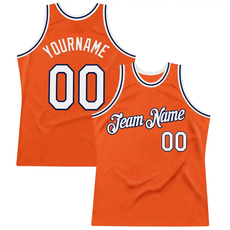 Custom Orange White-Navy Authentic Throwback Basketball Jersey