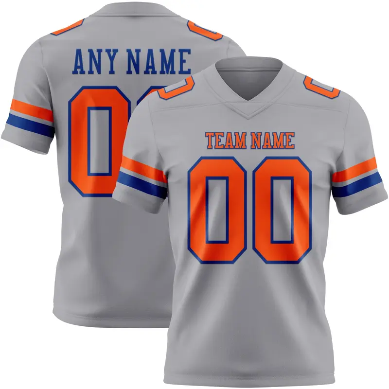Custom Gray Orange-Royal Mesh Authentic Football Jersey