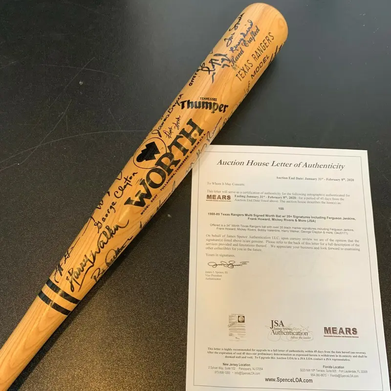 1988 Texas Rangers Team Signed Game Model Bat 35+ Sigs With JSA COA
