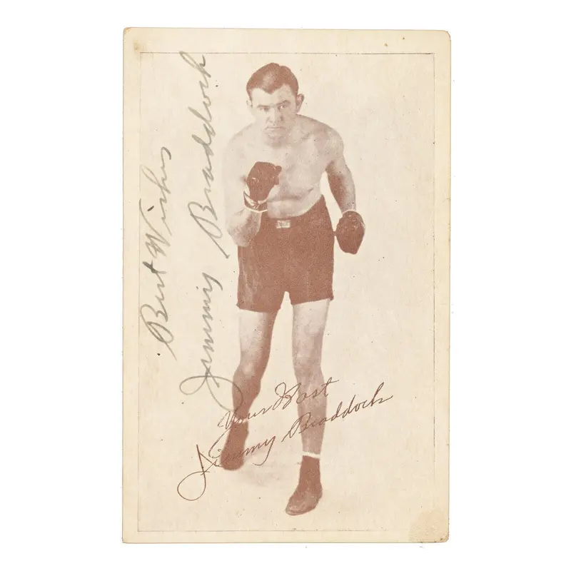 James Braddock "Cinderella Man" Signed 1930's Restaurant Postcard Photo JSA COA