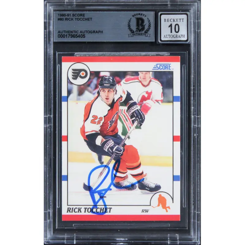 Flyers Rick Tocchet Signed 1990 Score #80 Card Auto Graded Mint 10! BAS Slabbed