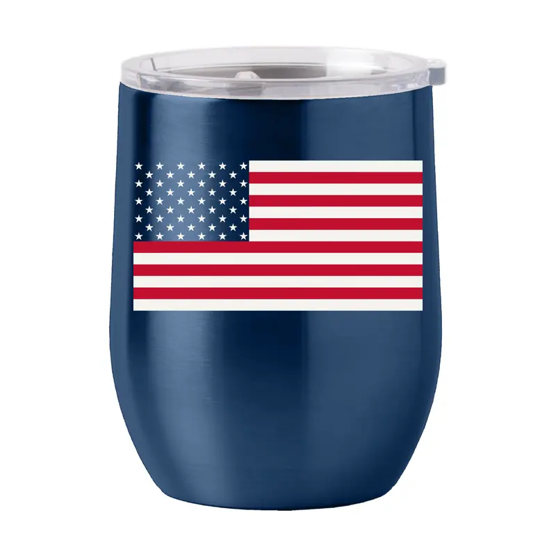 4th of July 16oz Navy American Flag Stainless Curved Beverage