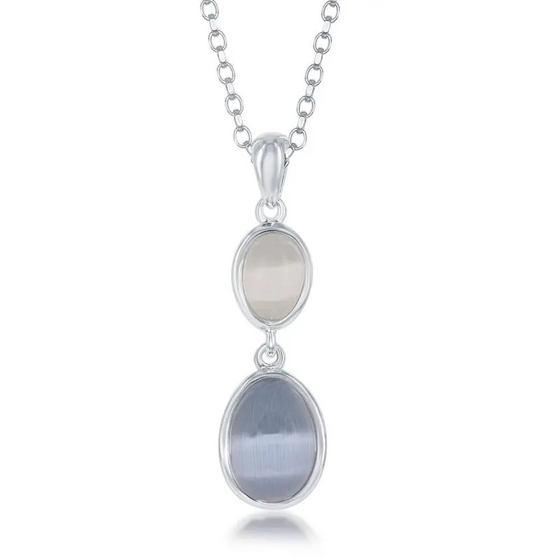 Sterling Silver Blue and Grey Oval Cat?s Eye Necklace