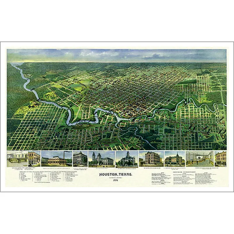 Houston, Texas 1891 Classic Aerial Panorama Premium Poster Reproduction