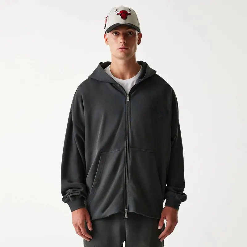 Chicago Bulls NBA Washed Grey Full Zip Hoodie