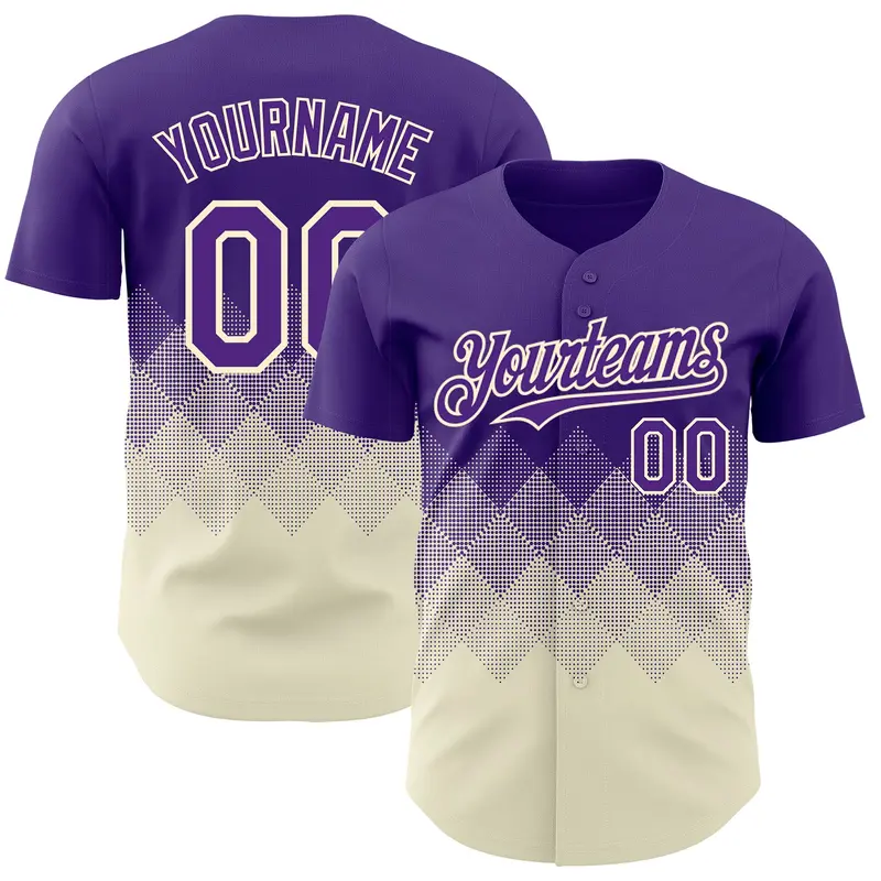 Custom Purple Cream 3D Gradient Square Shape Authentic Baseball Jersey