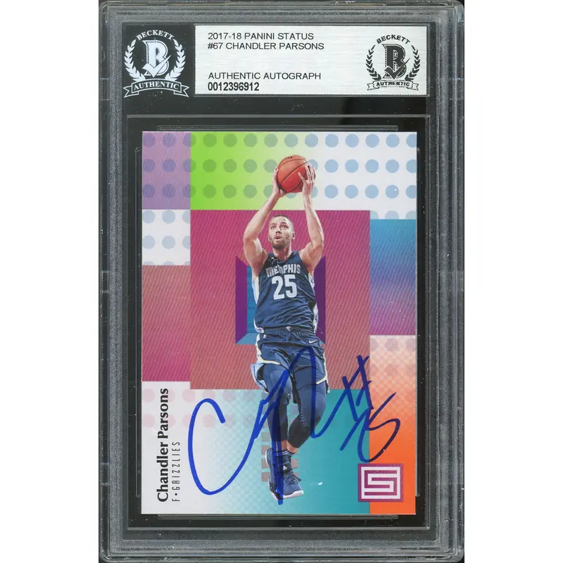 Grizzlies Chandler Parsons Signed 2017 Panini Status #67 Card BAS Slabbed