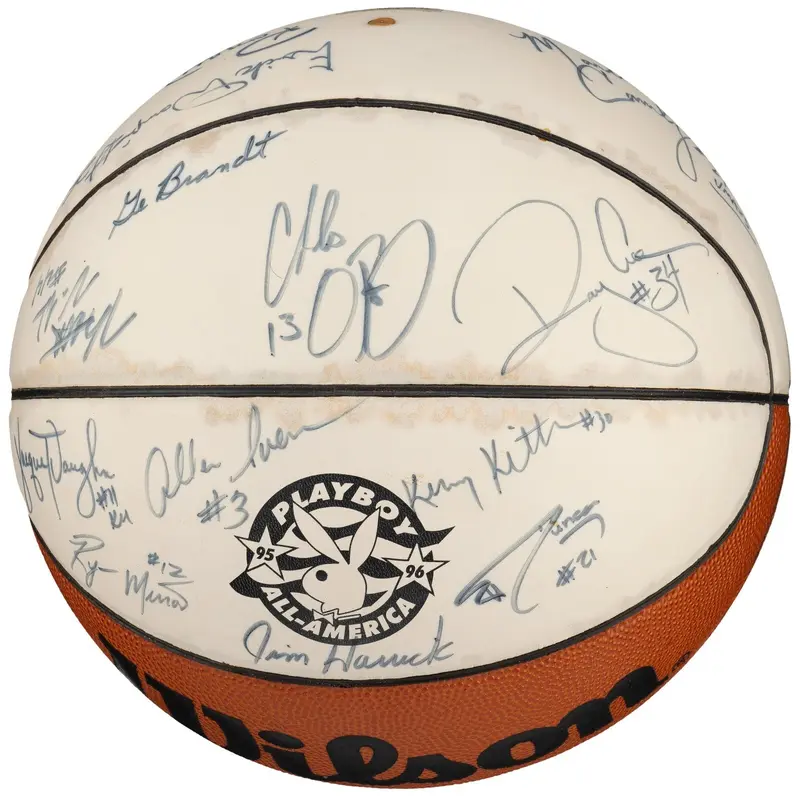 Tim Duncan Allen Iverson Rookie 1995 Playboy All-American Signed Basketball BAS
