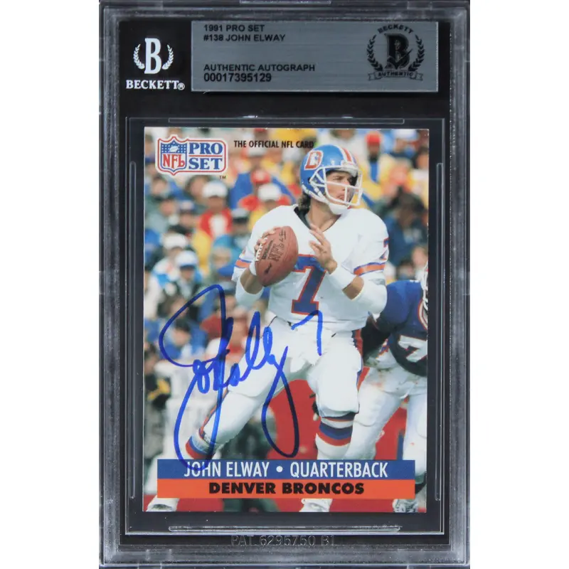 Broncos John Elway Authentic Signed 1991 Pro Set #138 Card BAS Slabbed