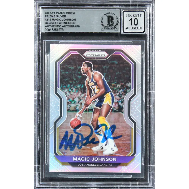 Lakers Magic Johnson Signed 2020 Panini Prizm Silver #219 Card Auto 10! BAS Slab