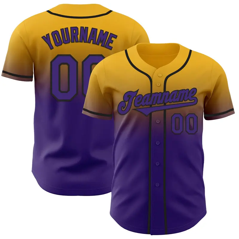 Custom Gold Purple-Black Authentic Fade Fashion Baseball Jersey